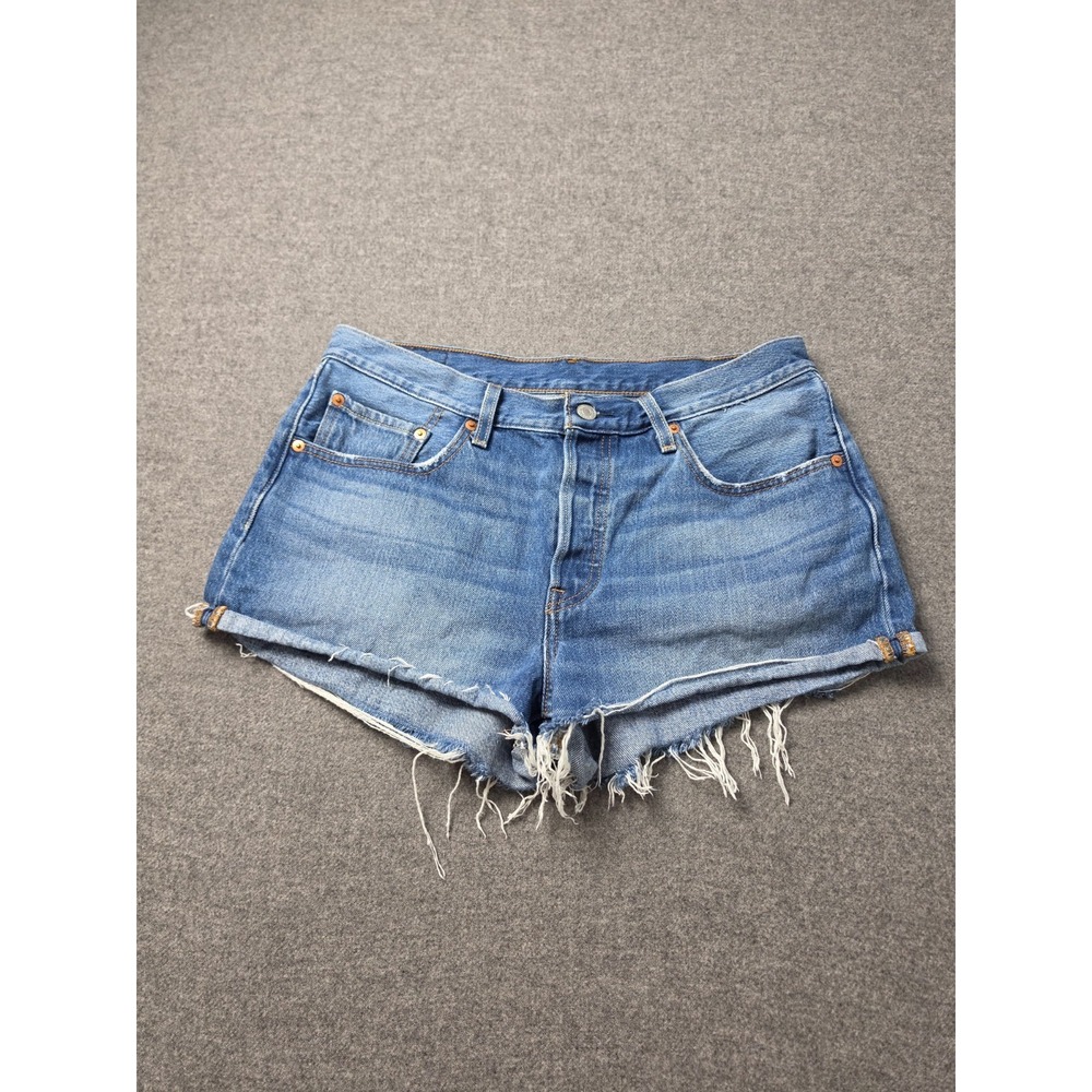 Levi's 501 Cut Off Shorts Womens Size 32 Blue Denim High Rise Frayed Hem Outdoor